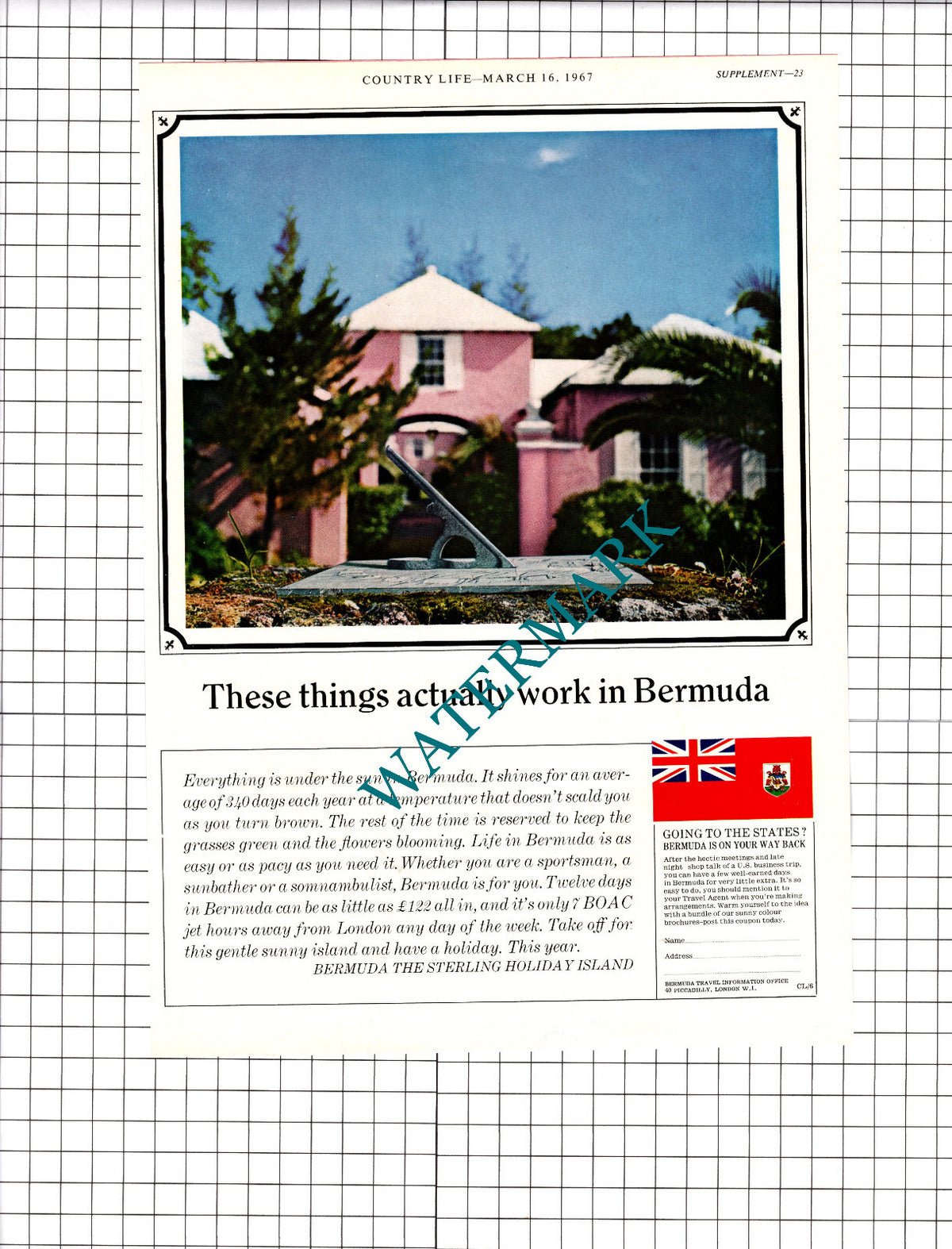 Bermuda Holiday Advert -  1967 Cutting / Print