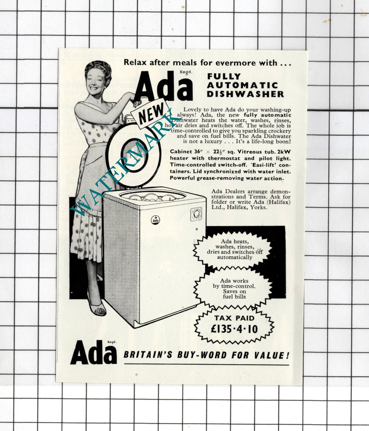 Ada Dishwasher - 1957 Small Advert