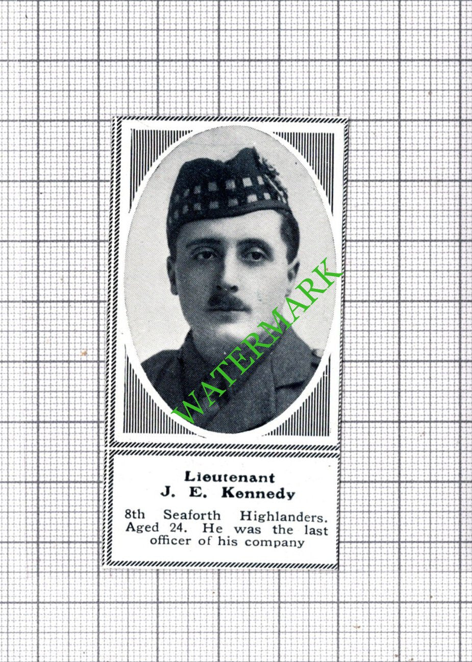 Lt J E Kennedy 8th Seaforth Highlanders WW1 Great War - c.1918 SMALL Cutting