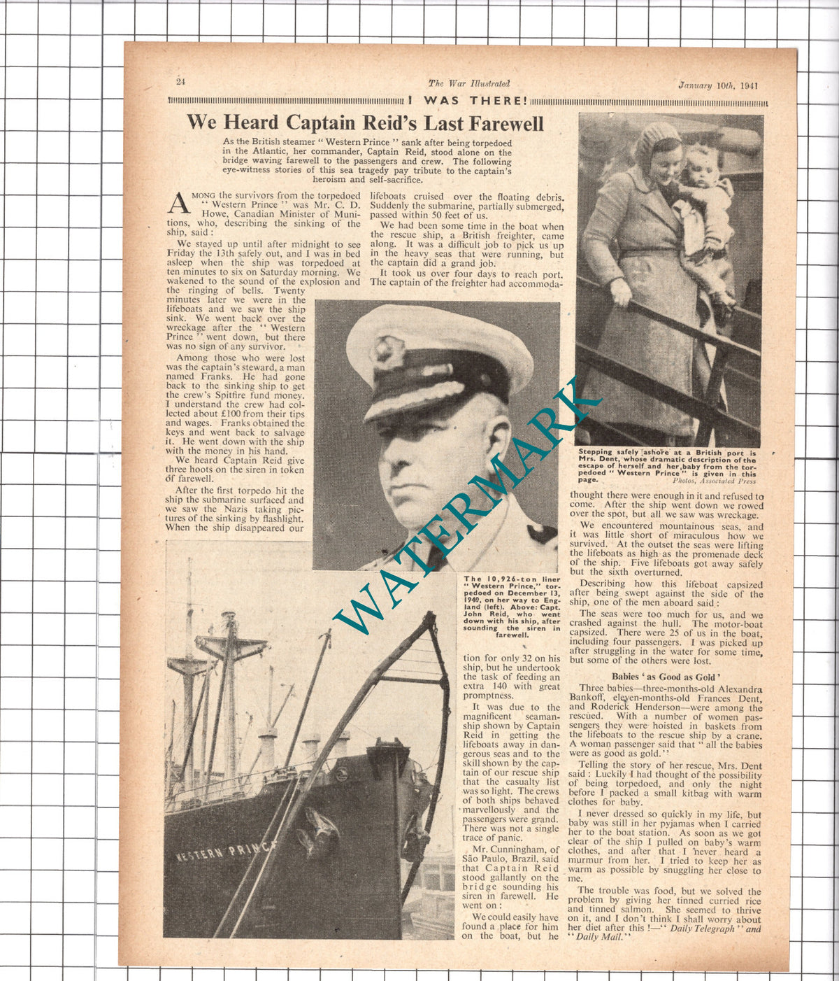 Captain John Reid Western Prince Ship Frances Dent - 1941 News Clipping / Print