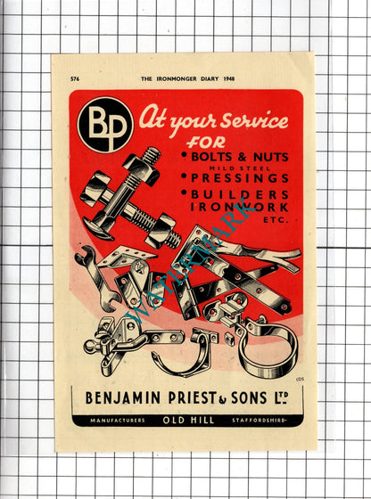Benjamin Priest & Sons Ltd Old Hill  J & J Ingham & Co Hunslet Leeds 1948 Advert