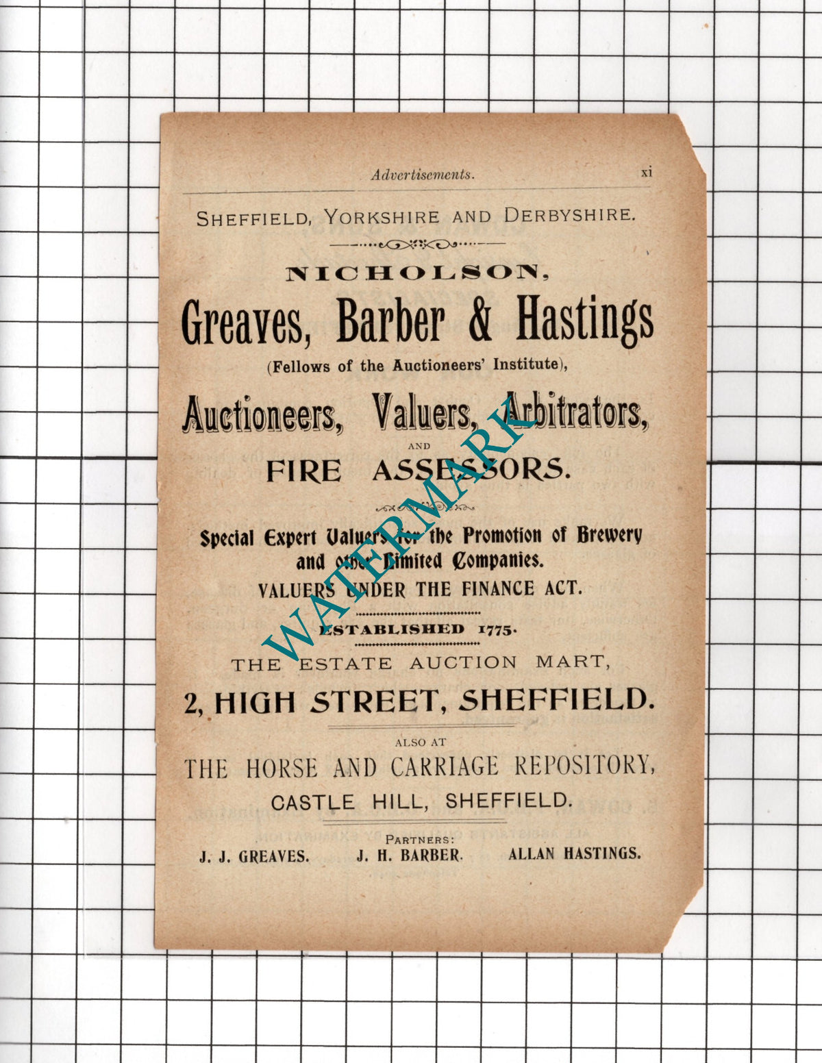 Nicholson Greaves Barber & Hastings Sheffield / Cowan & Sons c.1910 Small Advert