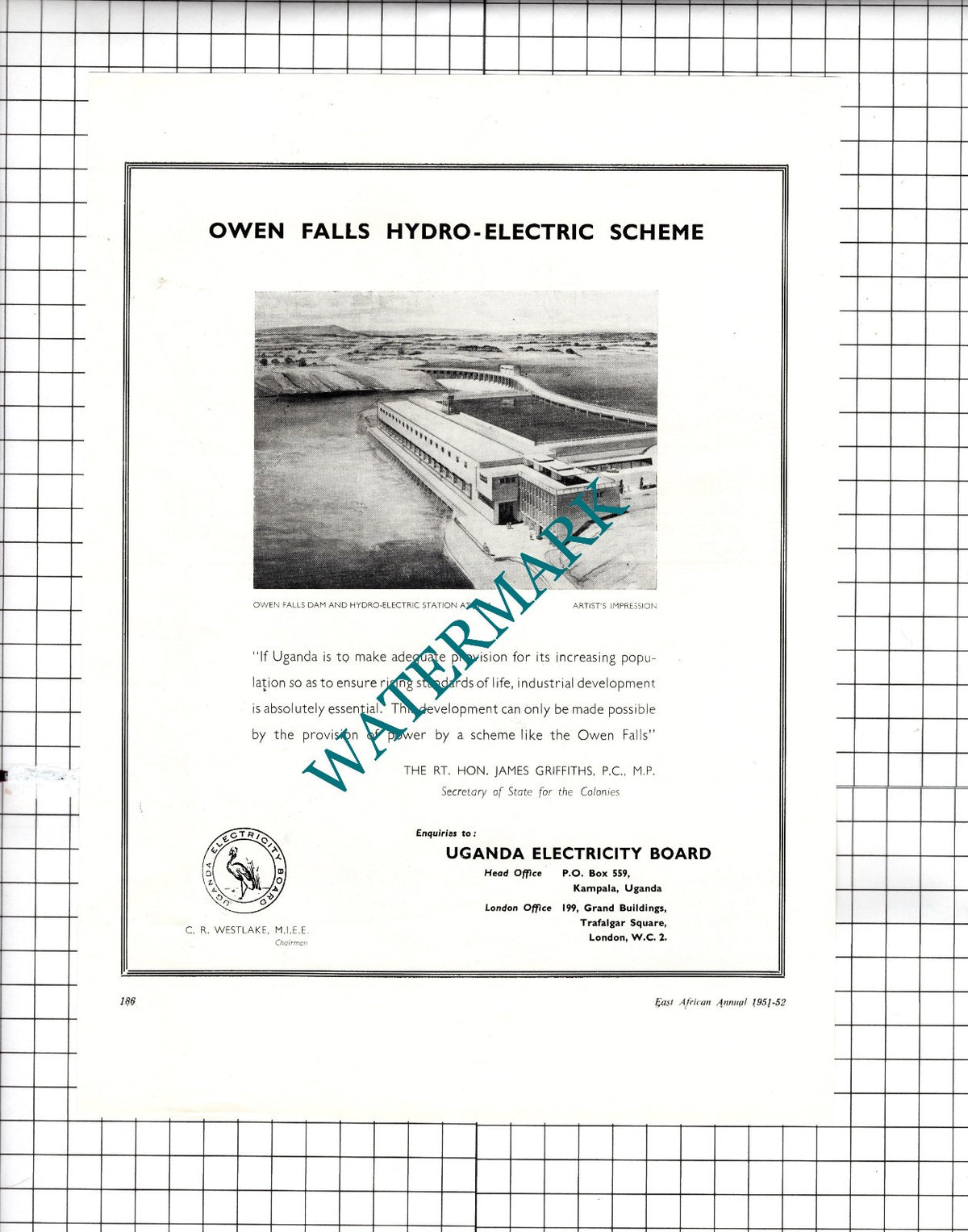 Owen Falls Hydro-Electric Scheme Jinja Uganda Electricity Board  - 1951 Advert