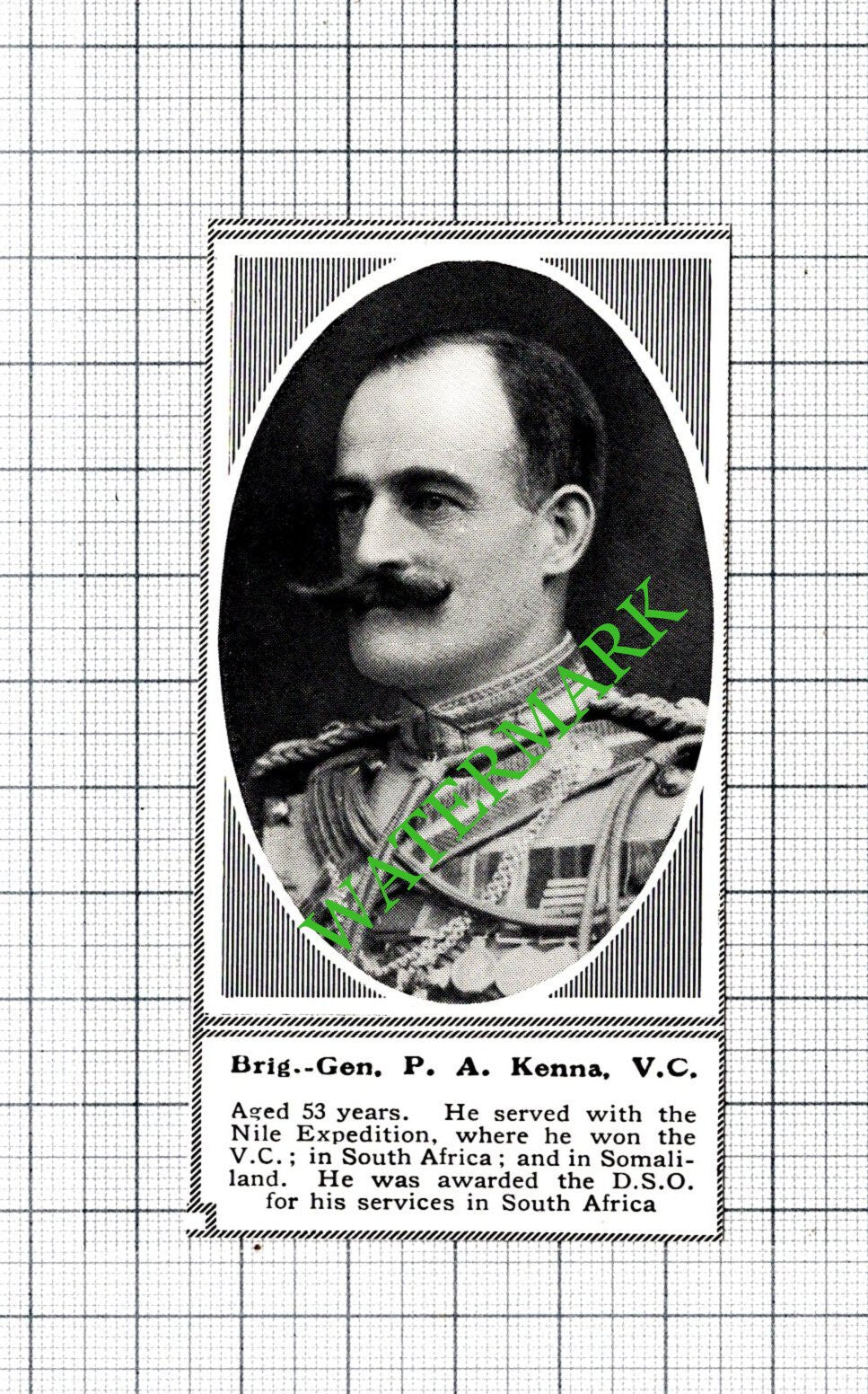 Brig Gen P A Kenna Nile Expedition WW1 World War One - c.1918 SMALL Cutting