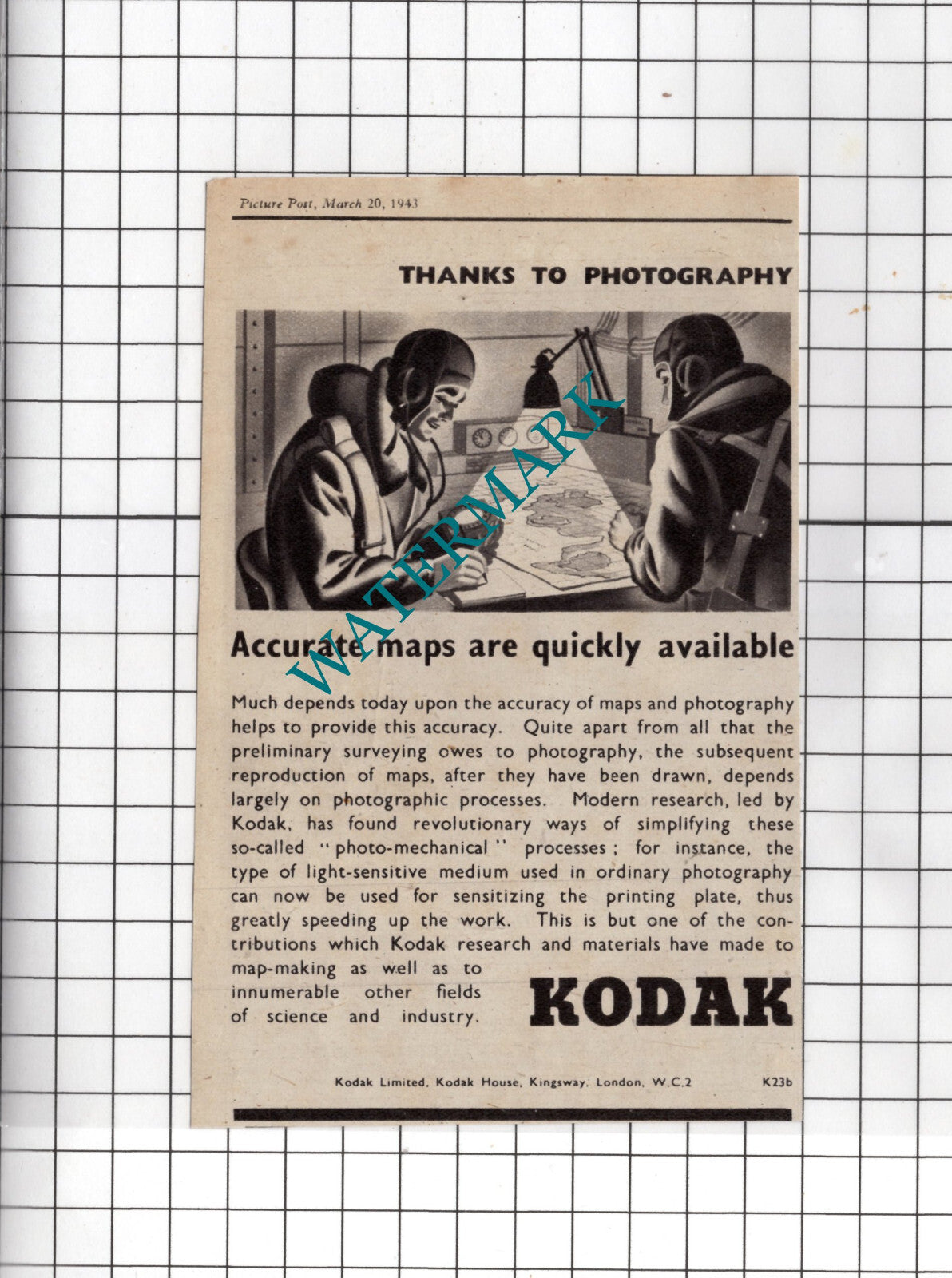 Kodak Ltd Advert - 1943 Small Clipping / Advert