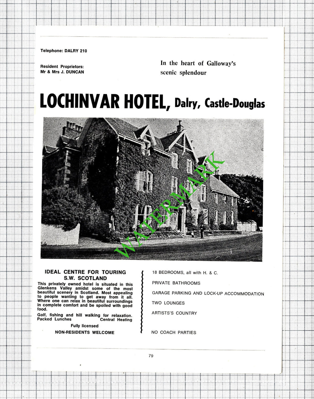 Lochinvar Hotel  Dalry Castle Douglas J Duncan Advert - c.1975 Cutting