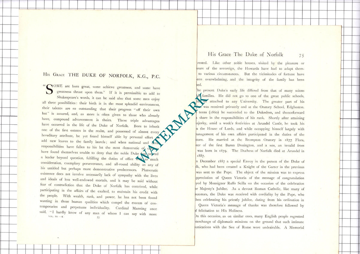 Henry Fitz-Alan Howard The 15th Duke of Norfolk  - c.1920 Print / Article