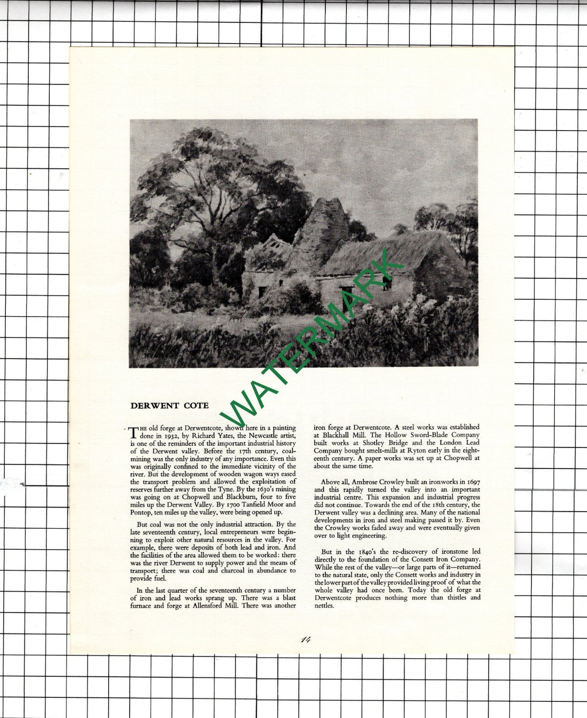 Derwent Cote Derwentcote Forge Richard Yates -  1969 Illustration / Clipping