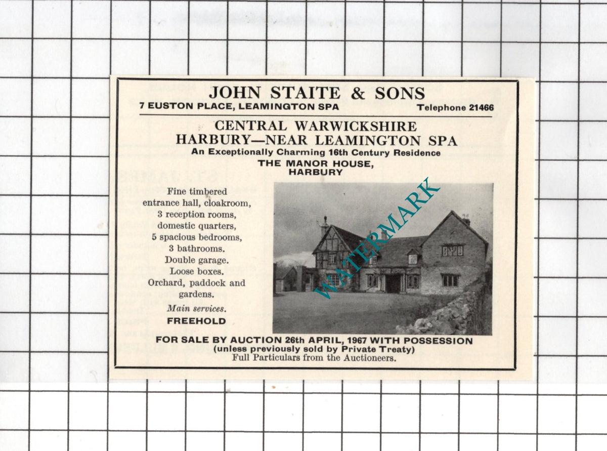 The Manor House Harbury Warwickshire SMALL House Sale Advert- 1967