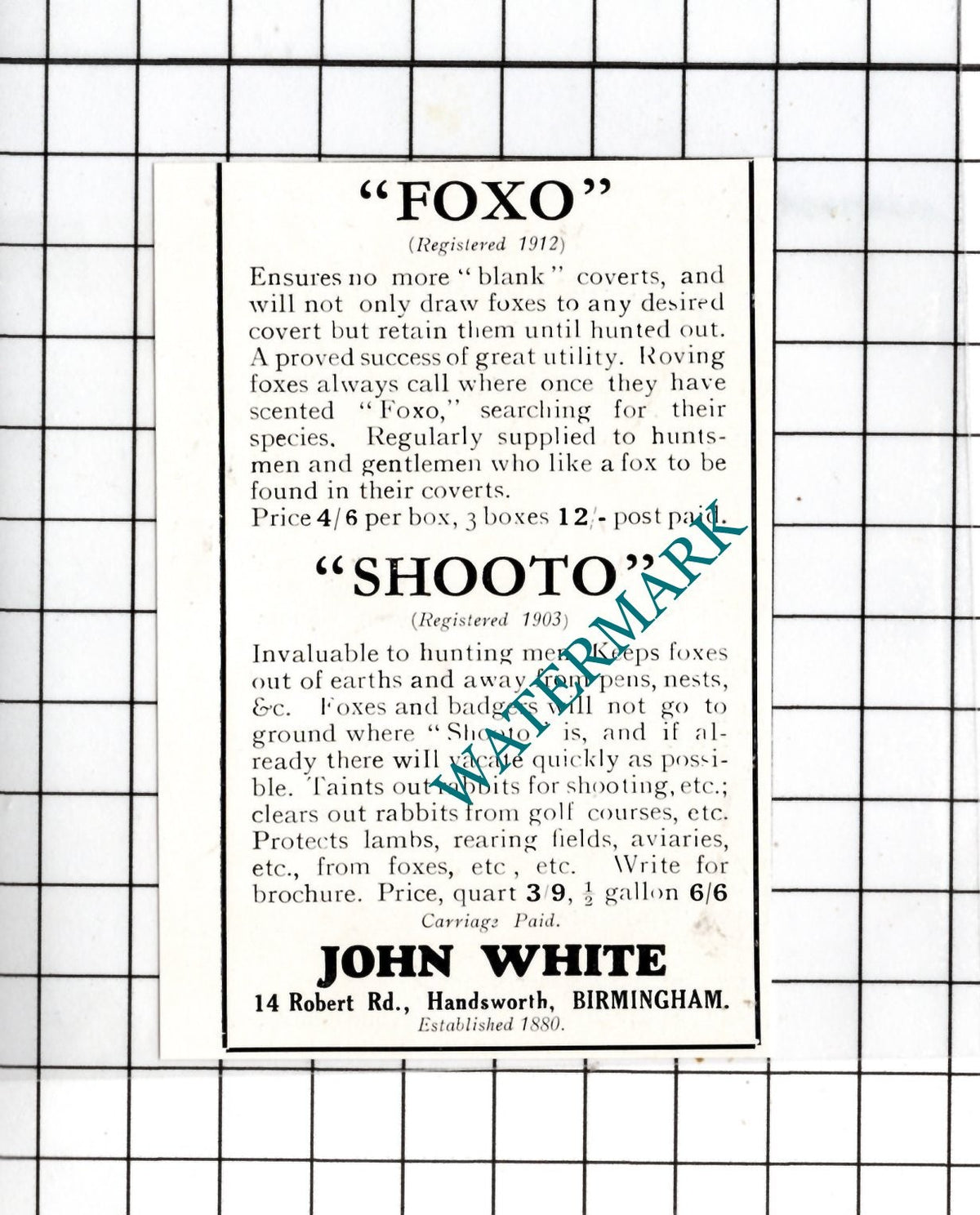 John White 14 Robert Road Handsworth Birmingham  -  1932 SMALL Advert