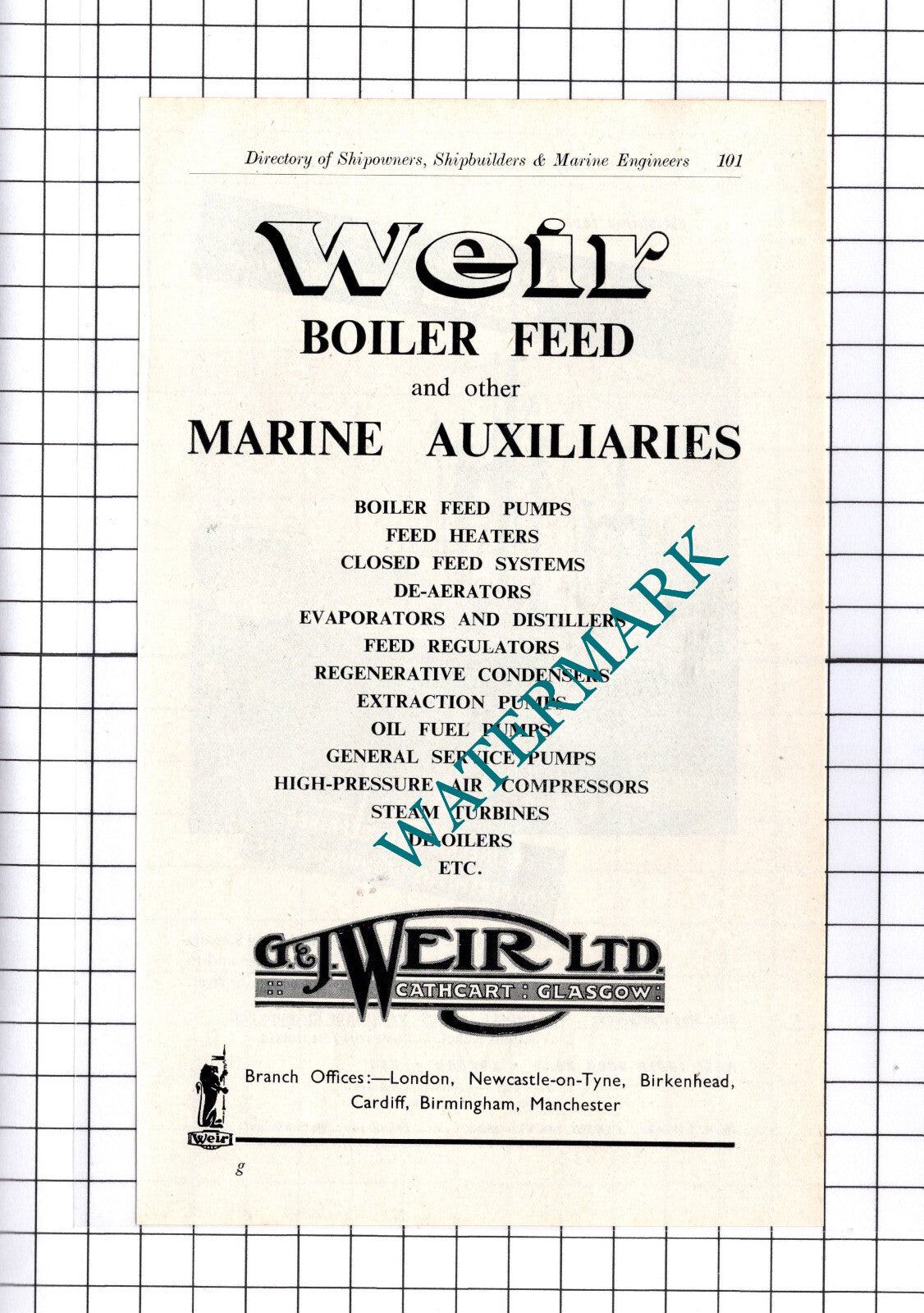 Blundell and Crompton Ltd / G & J Weir Ltd Cathcart Glasgow ADVERT - c.1957