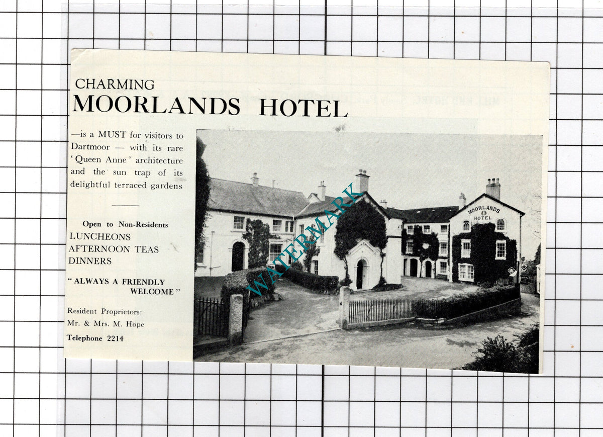 Moorlands Hotel Chagford Devon Hope / Mill End Hotel  -c.1940s Advert