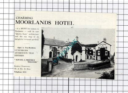 Moorlands Hotel Chagford Devon Hope / Mill End Hotel  -c.1940s Advert