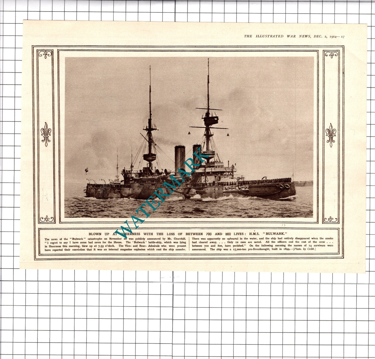 HMS Bulwark Ship / Major CAL Yate Driver JHV Drain Capt Bradbury 1914 Book Print