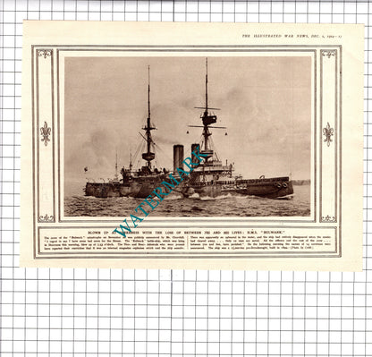 HMS Bulwark Ship / Major CAL Yate Driver JHV Drain Capt Bradbury 1914 Book Print