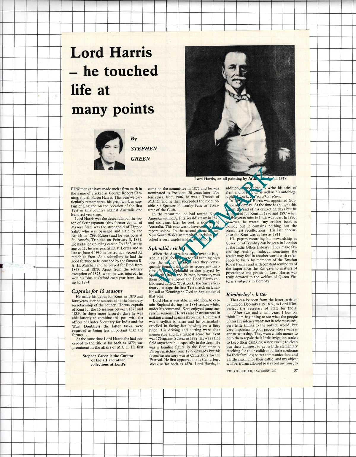 Lord Harris George Robert Canning  Cricketer Cricket    - 1980 Article