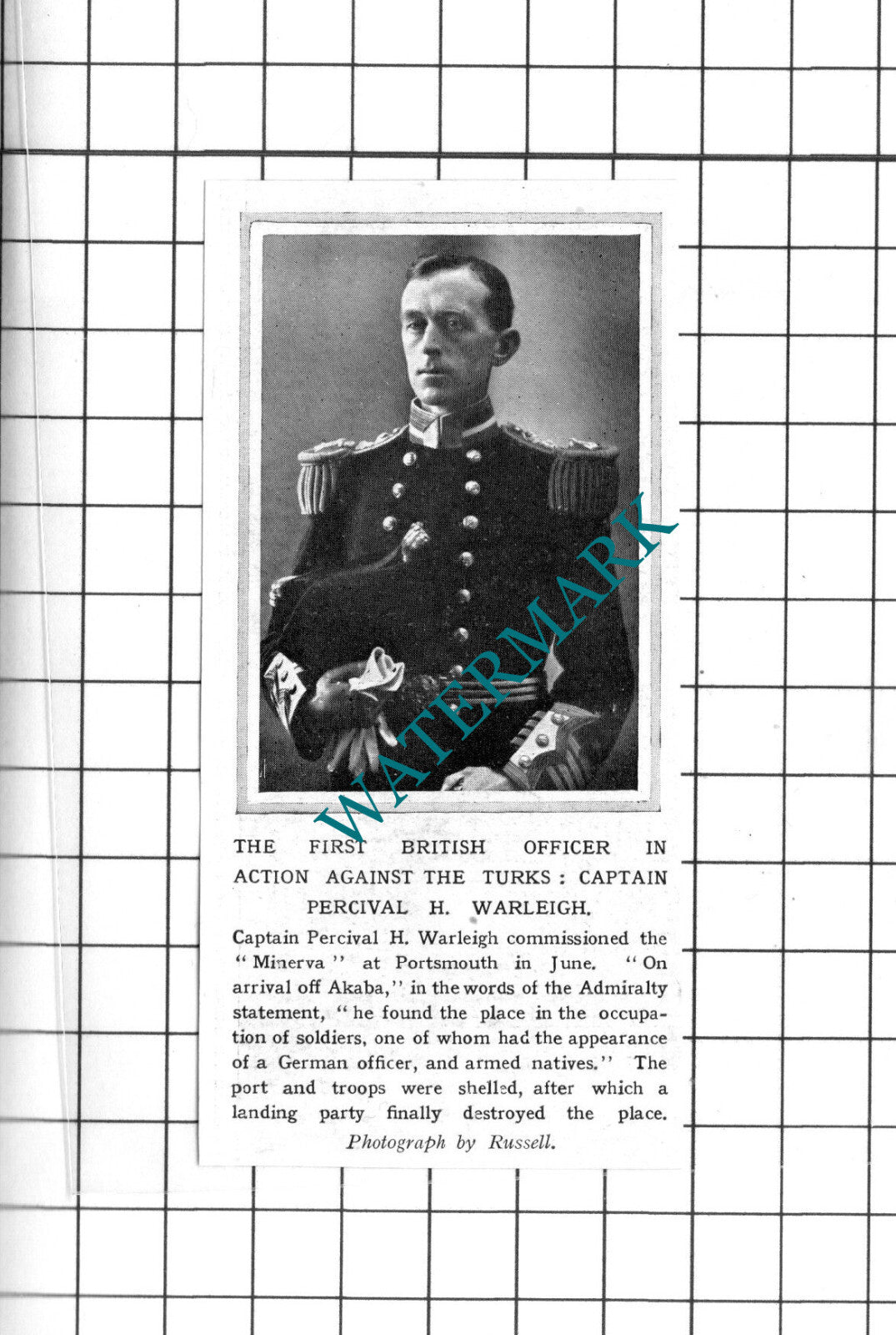 Captain Percival H Warleigh Minerva Ship Akaba WW1 - 1914 Small Clipping