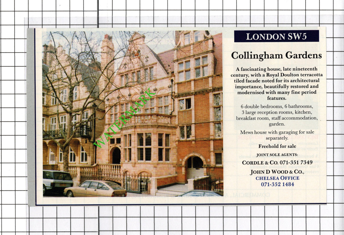 Collingham Gardens London SW5  House Sale Advert - c.1991 Cutting