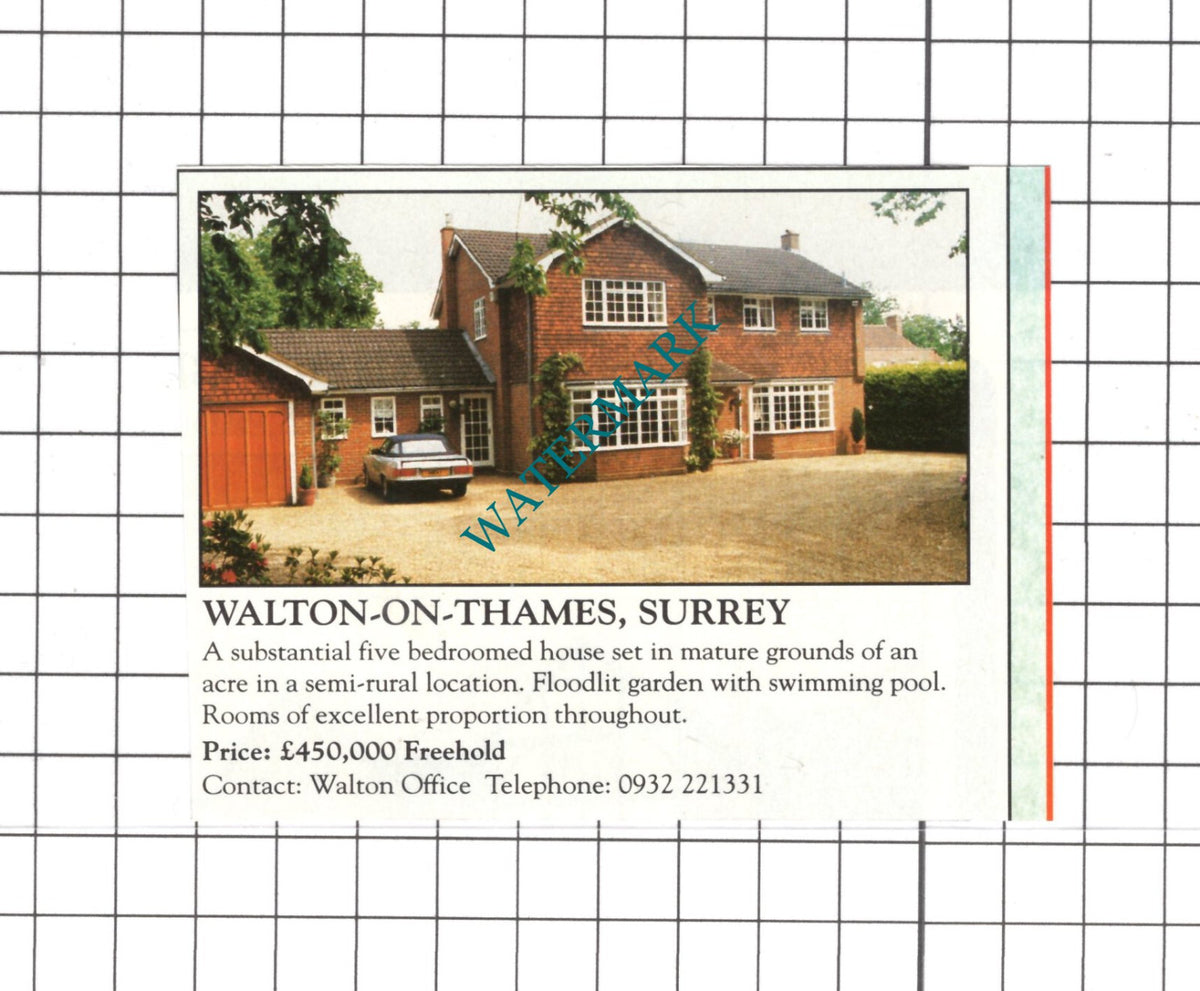 Walton On Thames Surrey House Sale Advert - 1991 Clipping  / Print
