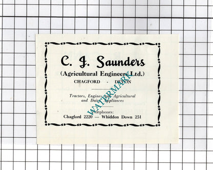J R Cann Chagford Devon /  C J Saunders Engineers    -c.1940s Small Advert