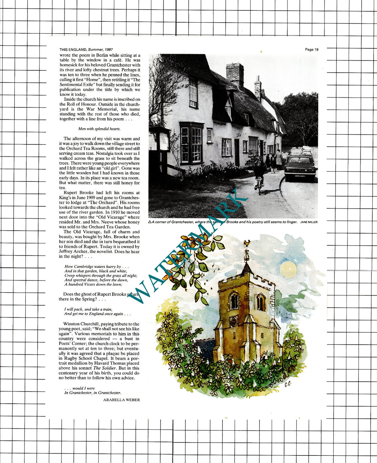 Grantchester Cambridgeshire Rupert Brooke - 1987 Article / Print