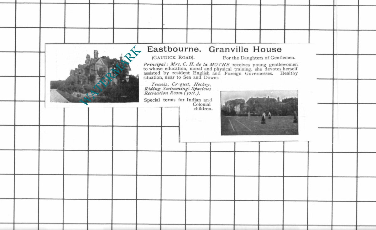 Granville House Gaudick Road Eastbourne Mrs CH de la Mothe -   1903 SMALL Advert