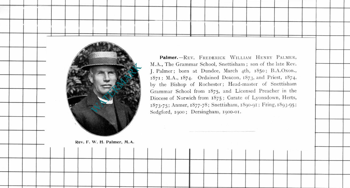Frank Peskett Lowestoft / Rev Frederick William Palmer Snettisham  -1911 Cutting
