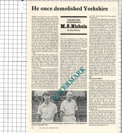 Cyril Washbrook Cricketer / Morris Nichols Cricketer - 1980 Clipping