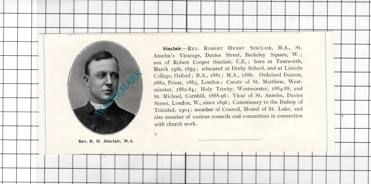 Rev Robert Henry Sinclair Tamworth / Rev Henry Montagu Villiers   c.1910 Cutting