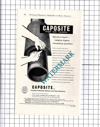 Unislip Propeller Newcastle on Tyne / Cape Asbestos Co London  ADVERT - c.1957