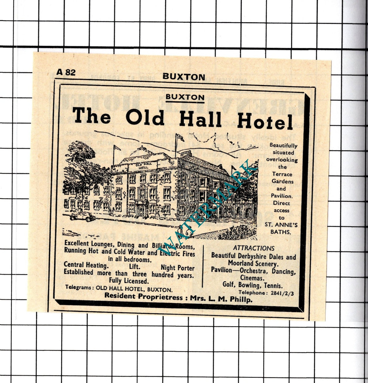The Old Hall Hotel Buxton Mrs L M Philip Small Advert - 1958 Cutting / Print