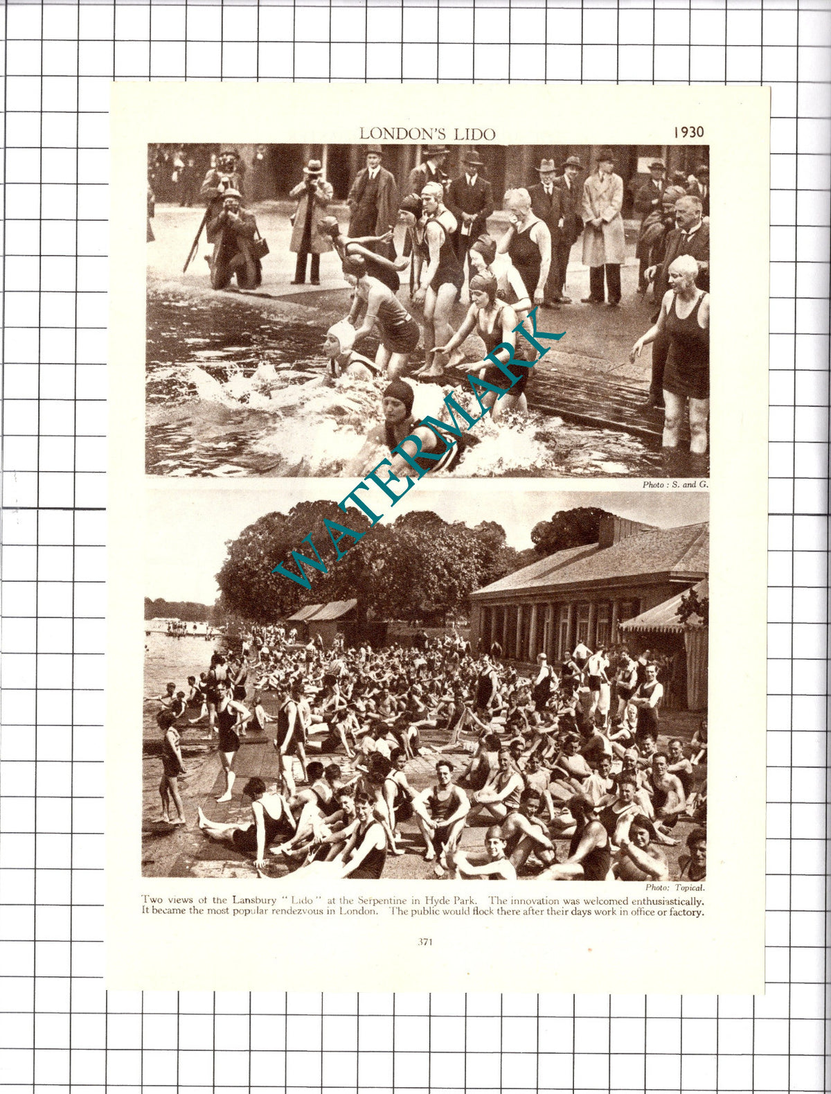 Lansbury Lido Hyde Park London - 1930s Clipping / Print