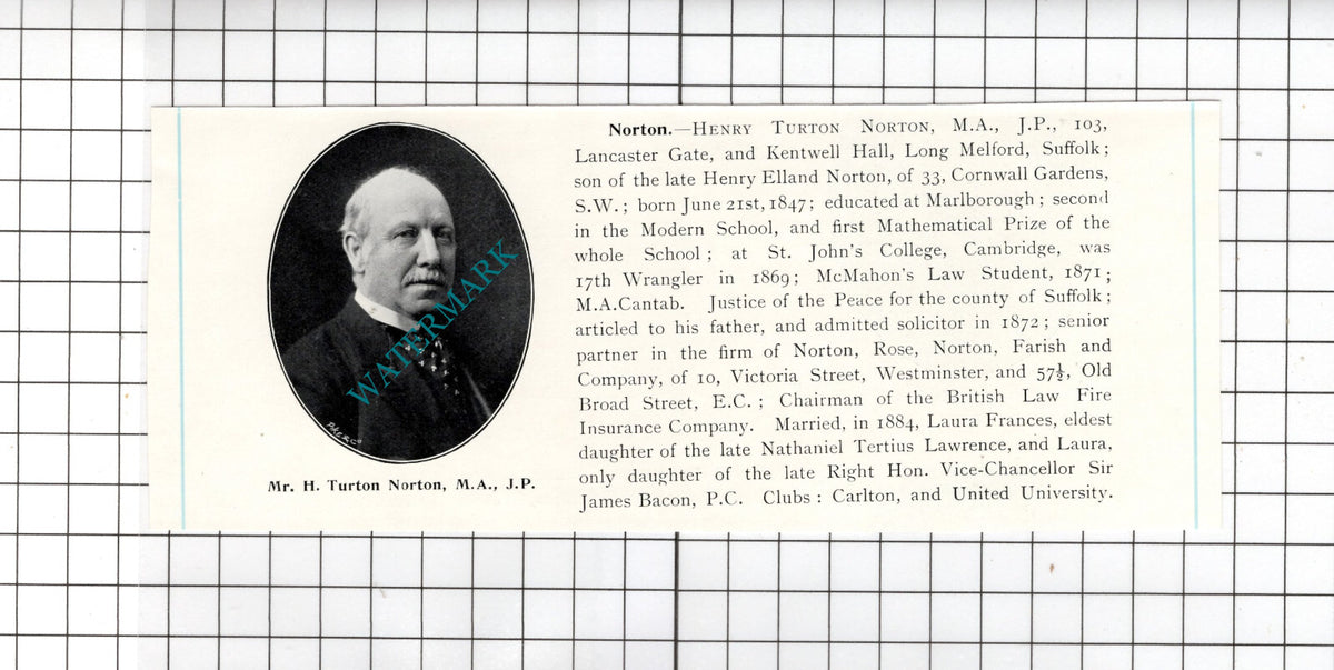 Henry Turton Norton Kentwell Hall Long Melford Suffolk  - c.1905 Clipping