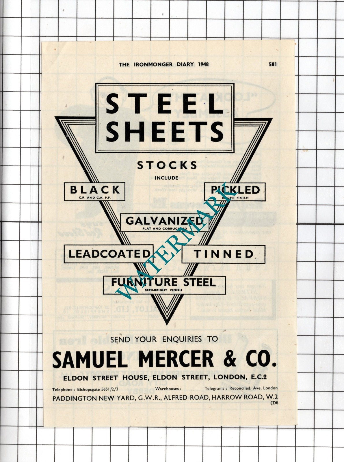 Samuel Mercer & Co London - 1948 Small Advert
