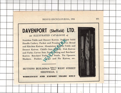 Davenport Sheffield Ltd  / Paul Mitton & Co Ltd London / J A Fowle  -1954 Advert