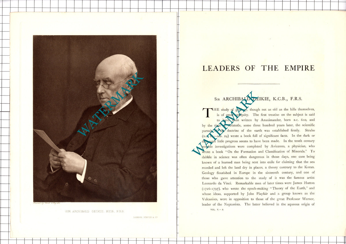 Sir Archibald Geikie  Geologist - 1920's Article / Print