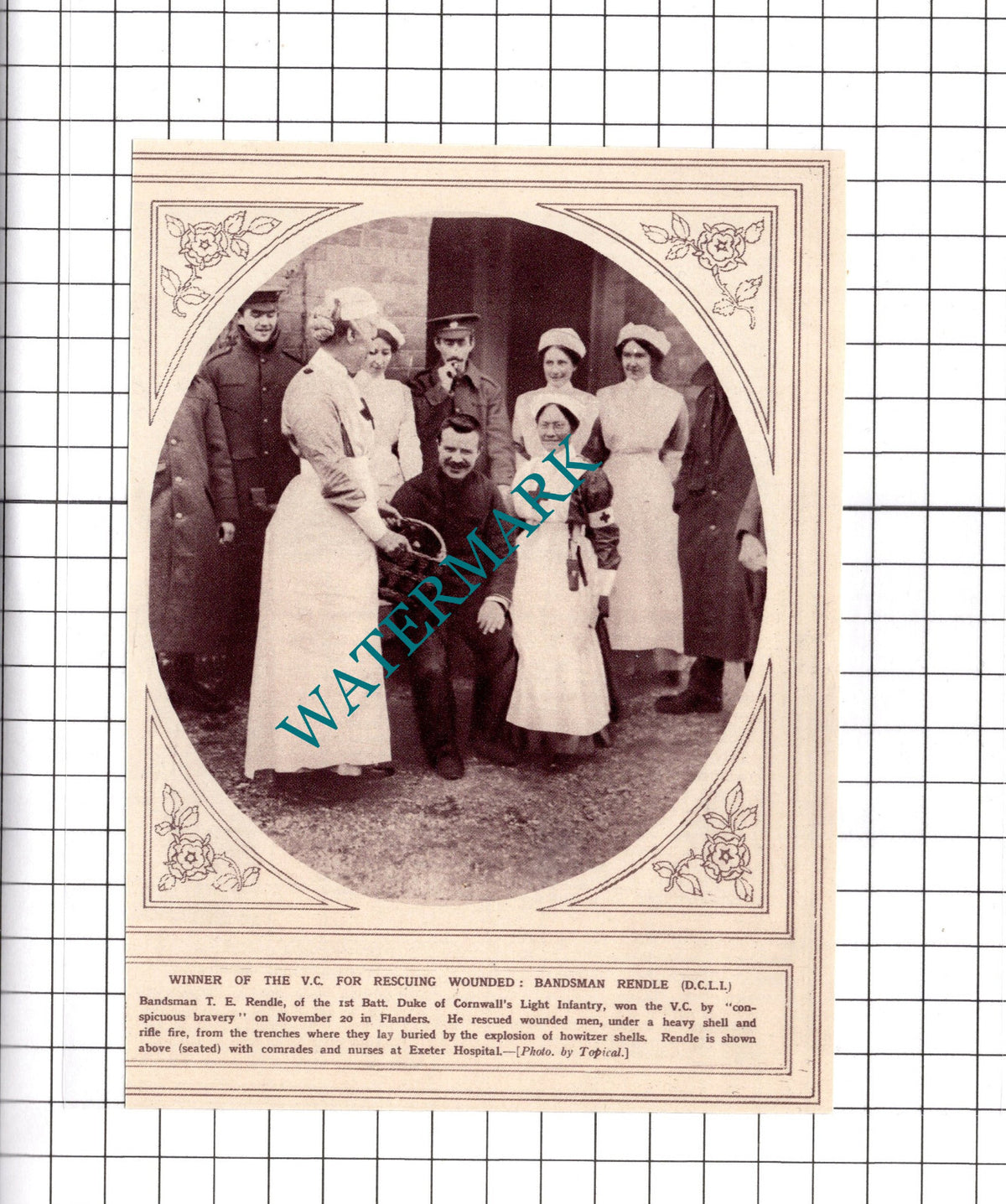 Bandsman T E Rendle 1st Batt Duke Of Cornwall's LI   - c.1915 Clipping / Print