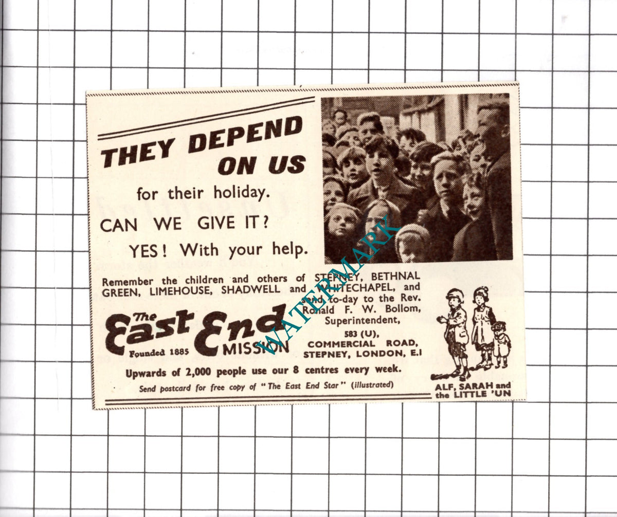 The East End Mission Advert Rev Ronald Bollom - 1950 Small Clipping