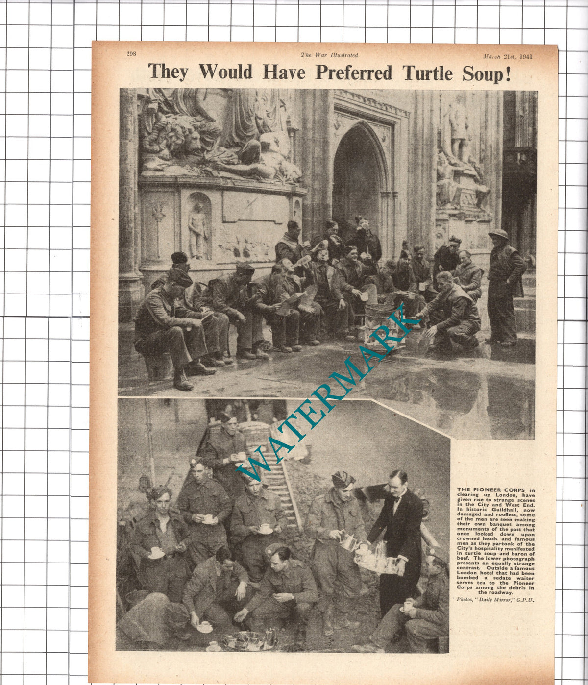The Pioneer Corps Guildhall London  World War Two - 1941 Cutting / Print
