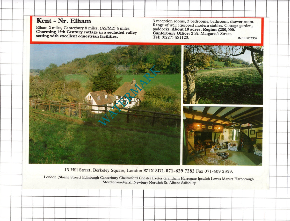 Elham Kent House Sale Advert - 1990 Clipping / Print