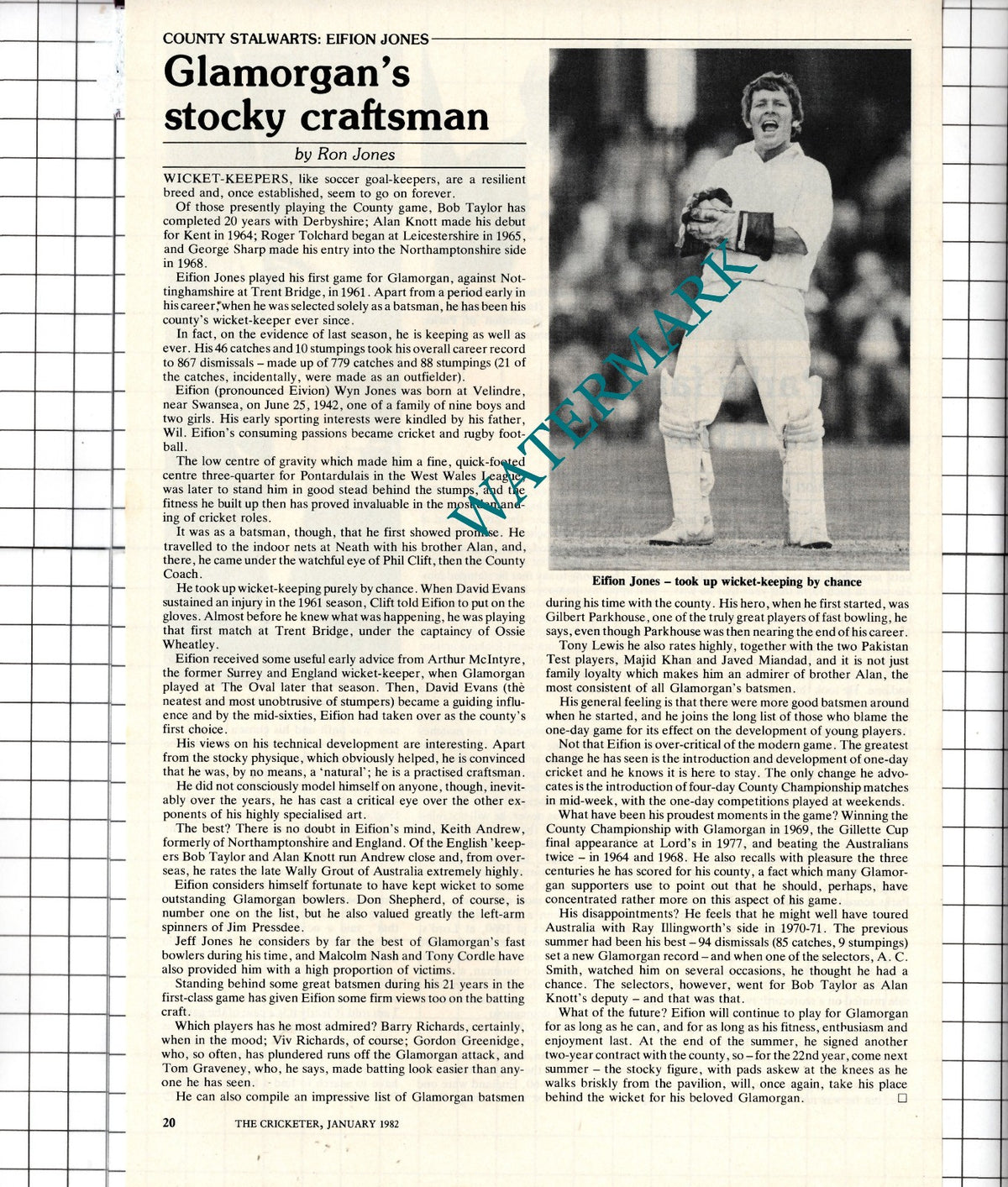 Eifion Jones Cricketer Cricket  - 1982 Article