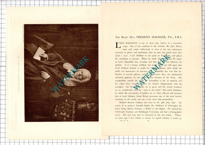 The Right Hon Lord Haldane Richard Burdon Haldane -- c.1920 Print / Article