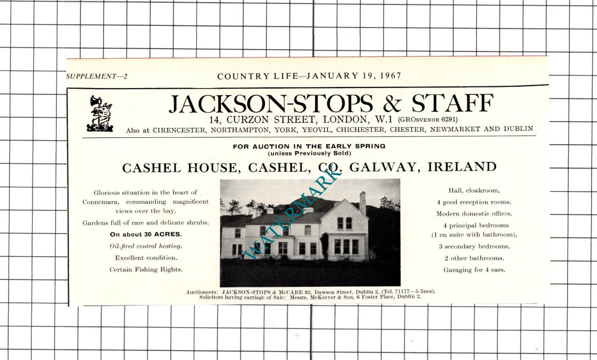 Cashel House Cashel Co Galway Ireland House Sale Advert - 1967 Clipping