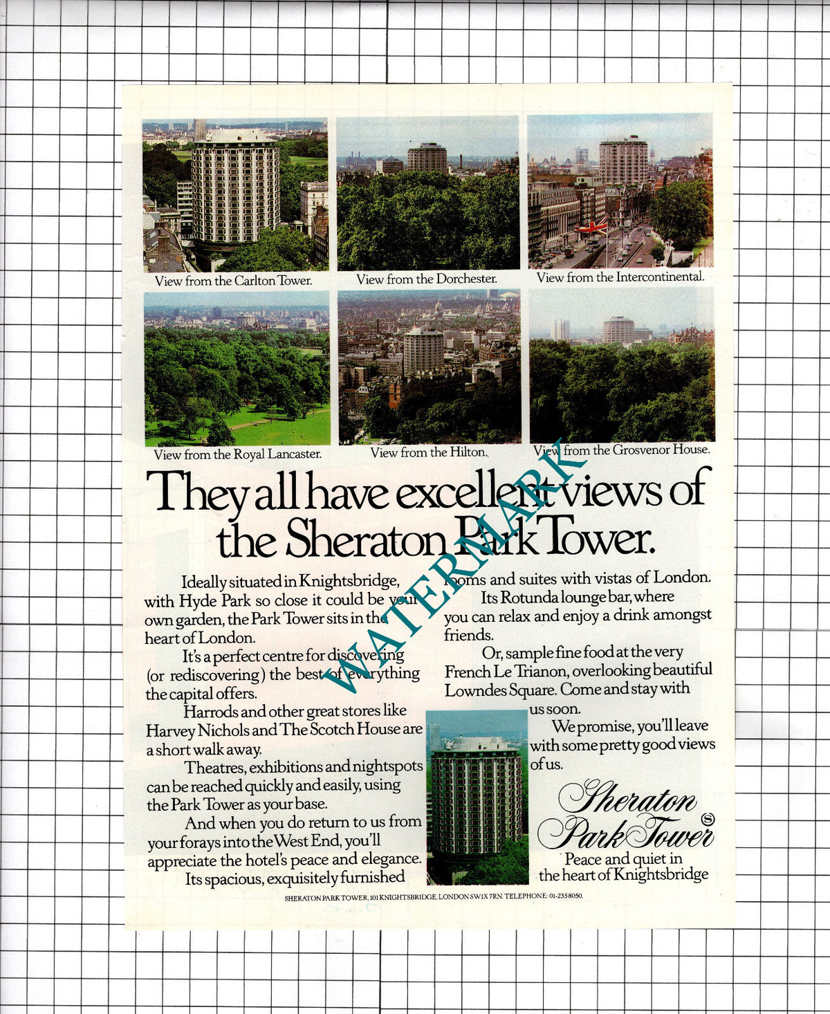 Sheraton Park Tower Hotel London VINTAGE ADVERT - 1980