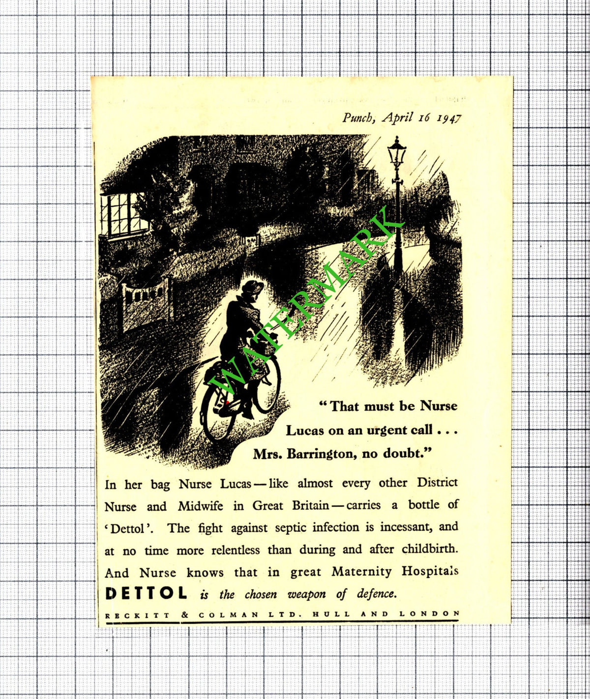 Dettol District Nurse Midwife Small Advert - 1947 Cutting