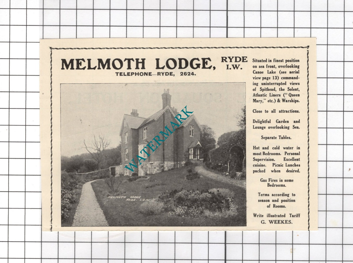 Melmoth Lodge  Ryde Isle Of Wight G Weekes  - 1938 Small Advert