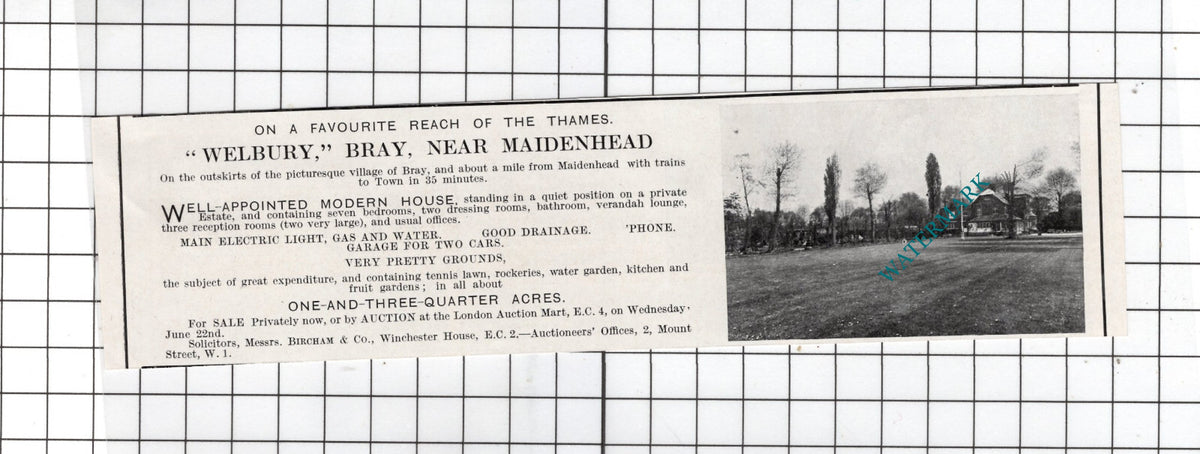Welbury Bray Berkshire - 1927 Small House Sale Advert