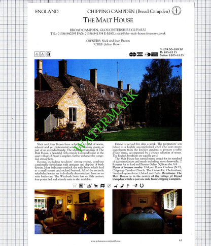 The Malt House Broad Campden / Tudor Farmhouse Hotel Clearwell -2001 Cutting