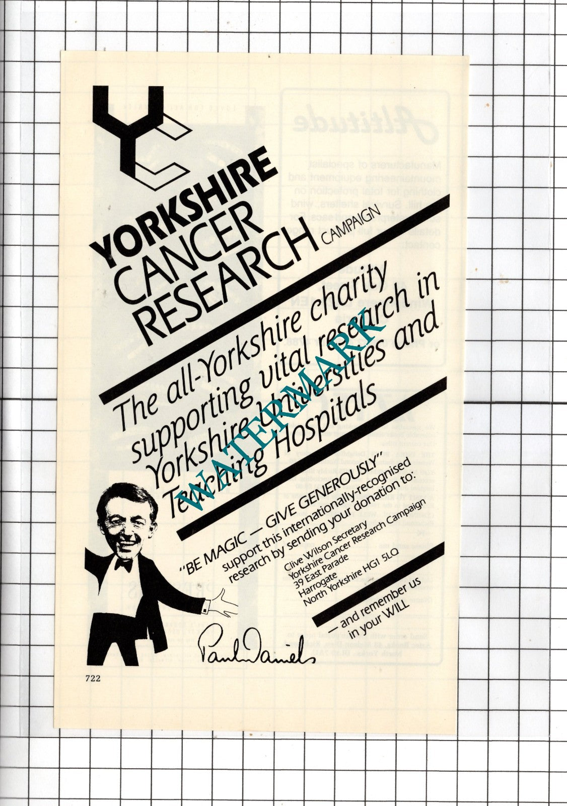 Yorkshire Cancer Research Campaign Paul Daniels - 1988 Advert