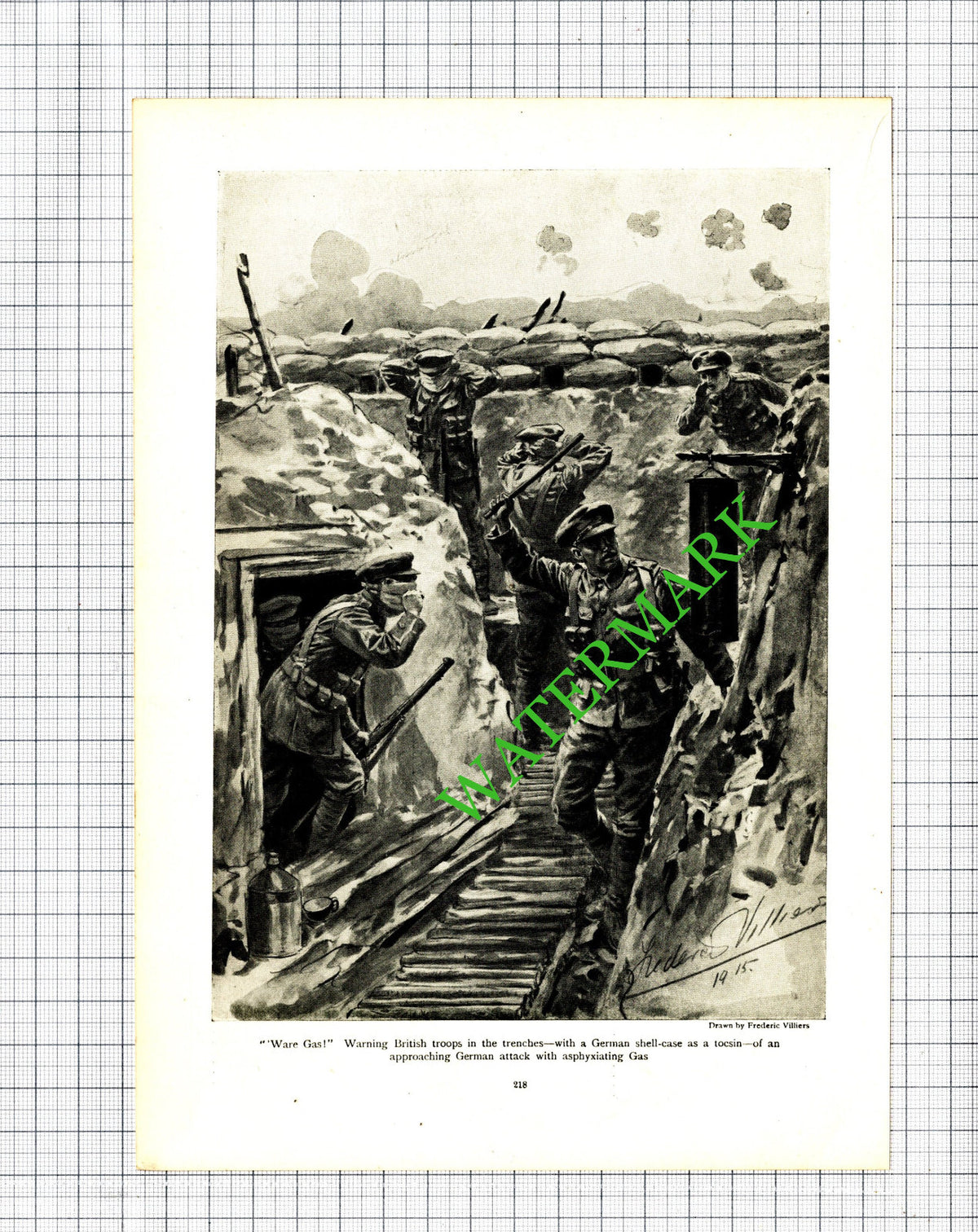 Gas Alert British Troops Trenches Great War WW1  - c.1920 Cutting / Print